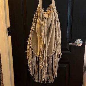Suede Fringe Bucket Bag